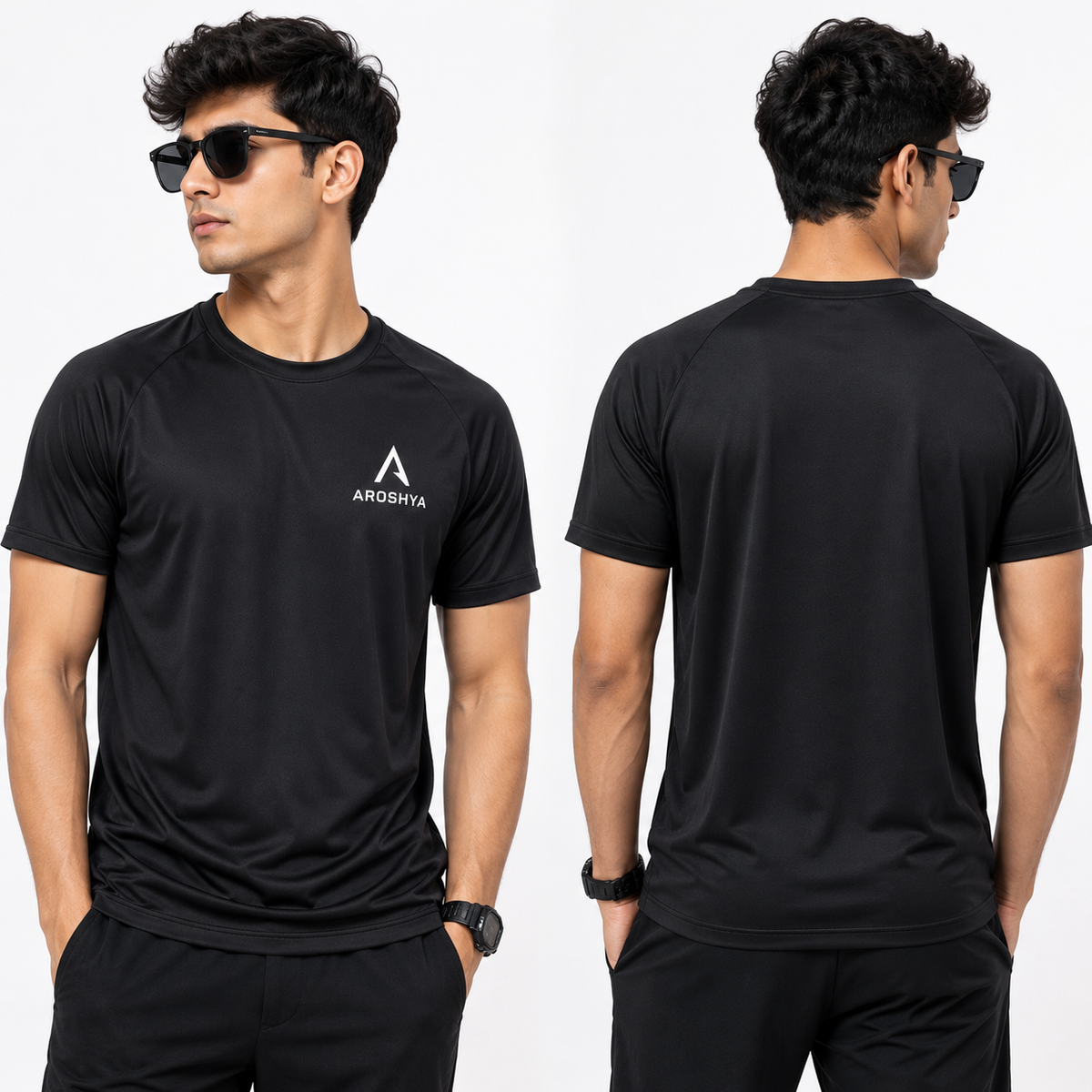 Men's Black Regular Fit T-Shirt by AROSHYA