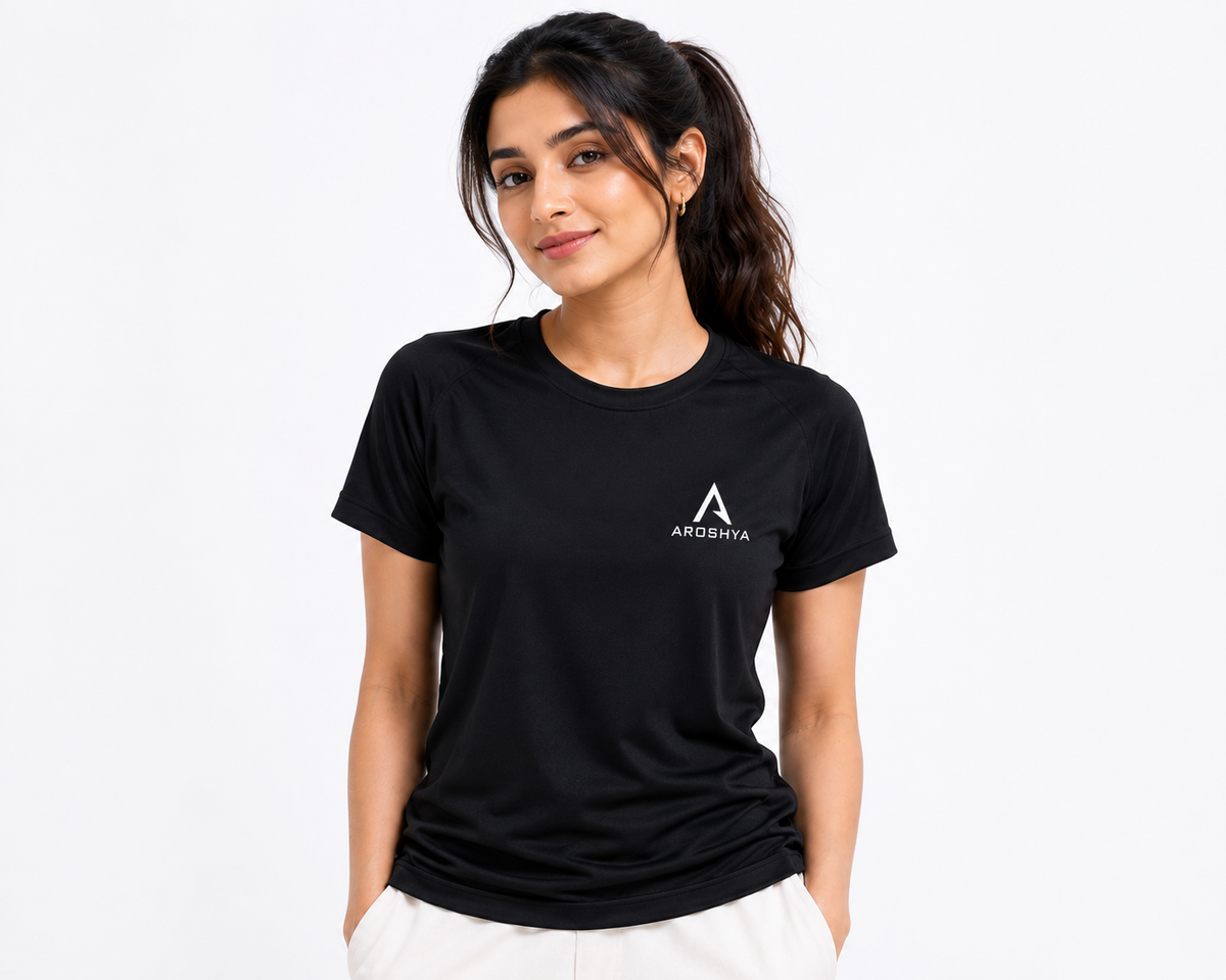 Women's Black Regular Fit T-Shirt by AROSHYA