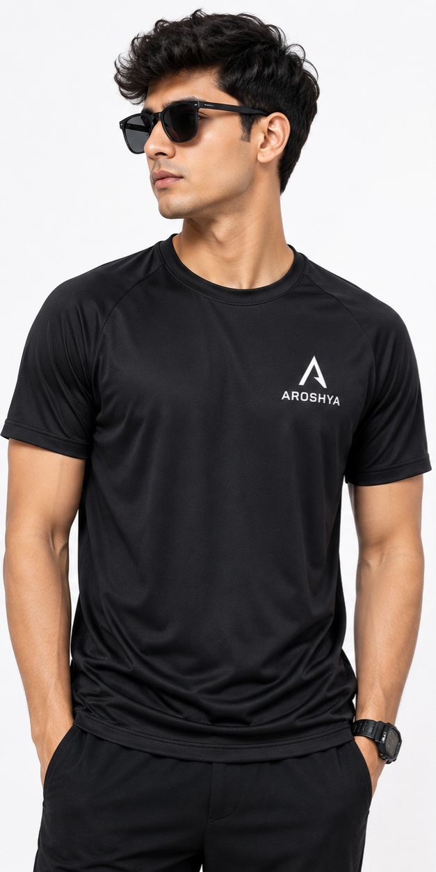 Men's Black Regular Fit T-Shirt by AROSHYA