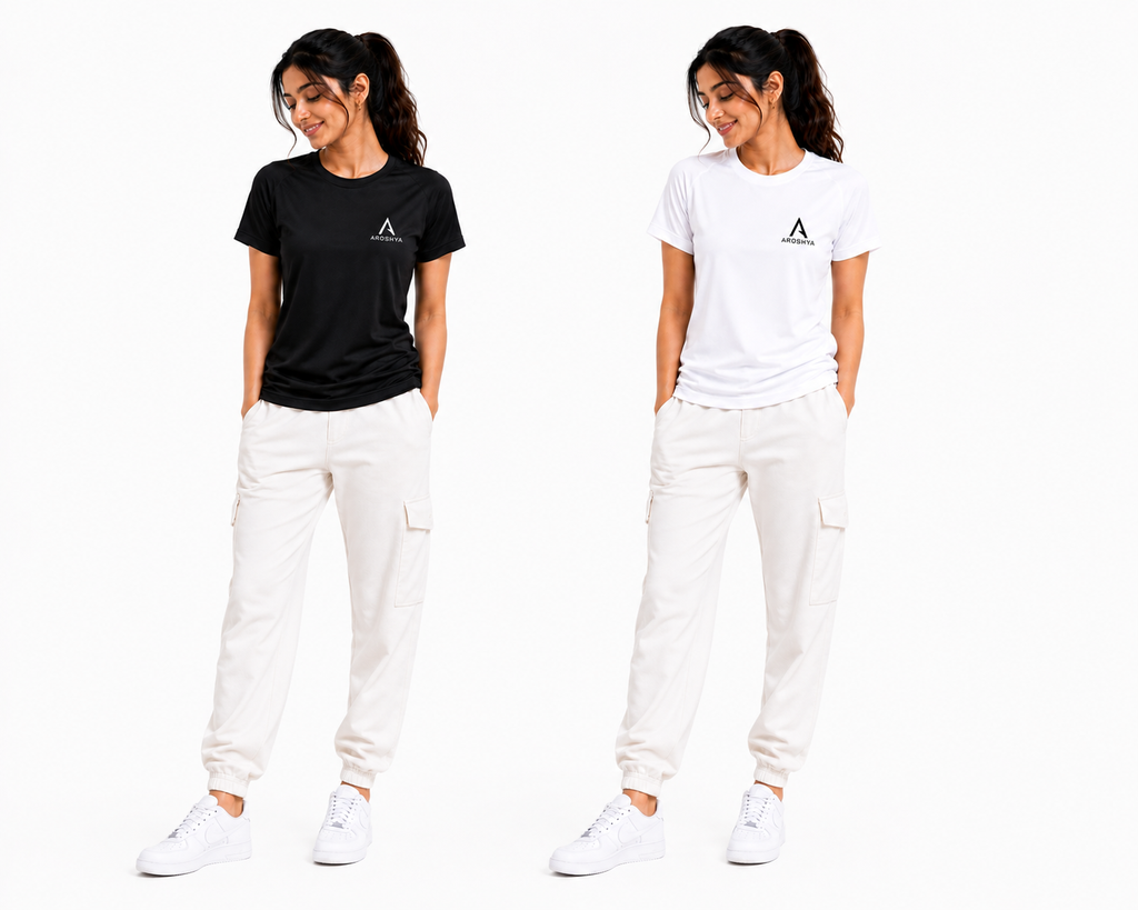 Women's Black & White T-Shirt Combo by AROSHYA