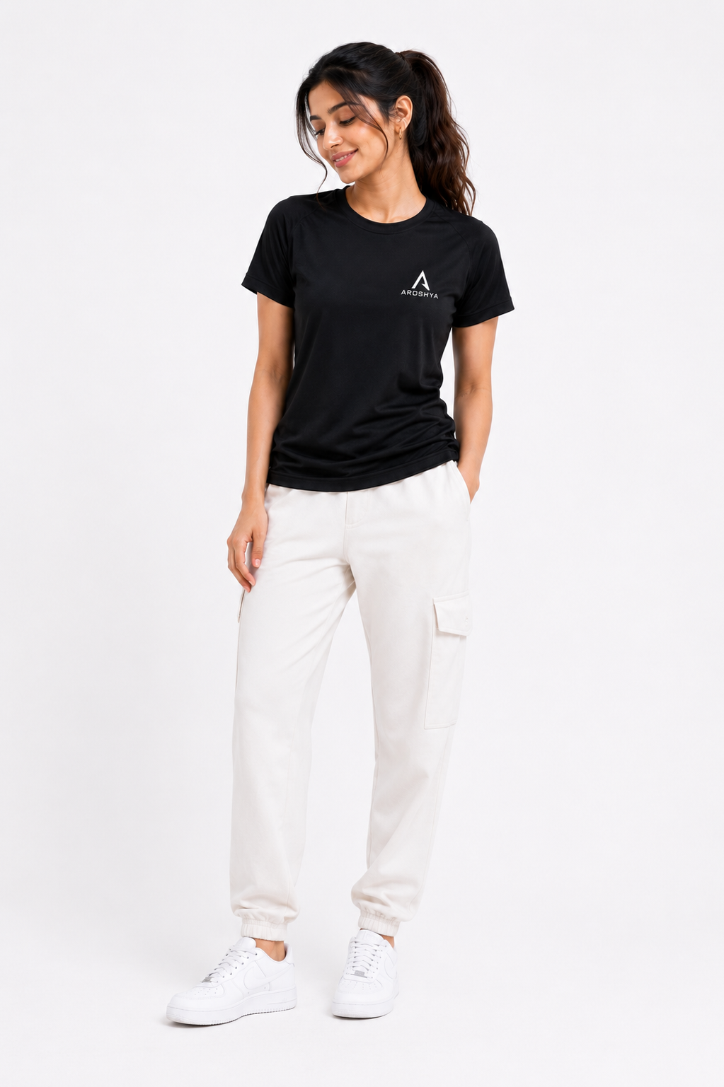 Women's Black Regular Fit T-Shirt by AROSHYA