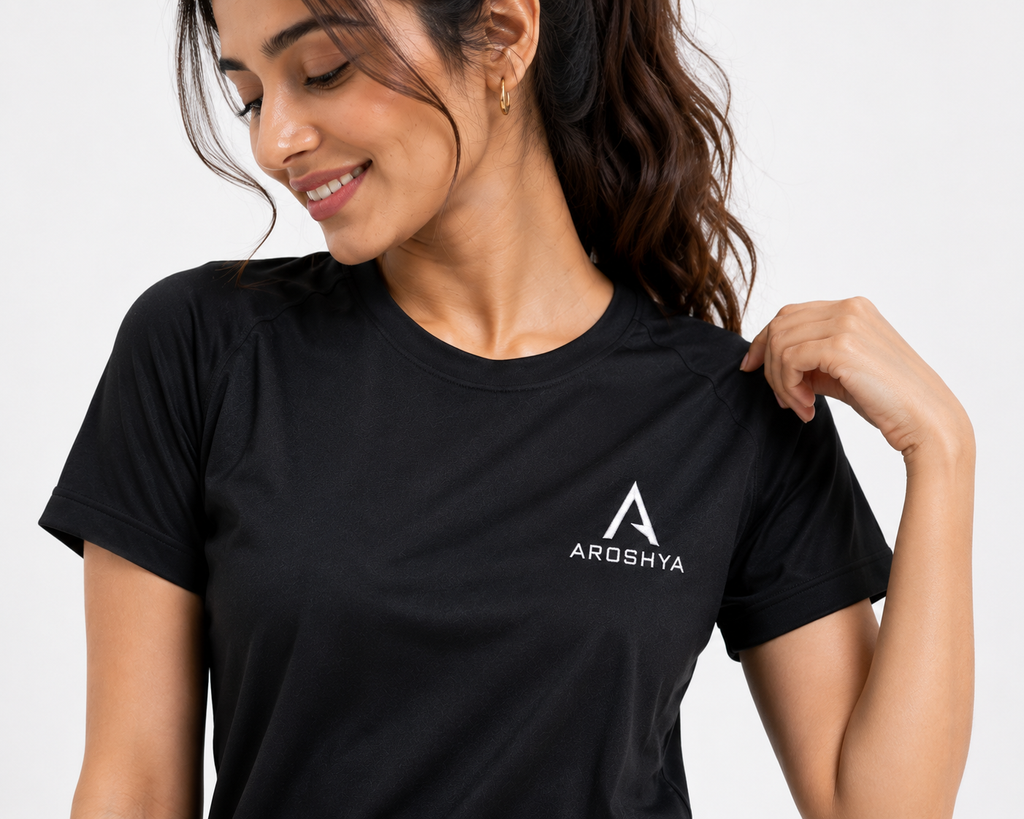 Women's Black Regular Fit T-Shirt by AROSHYA