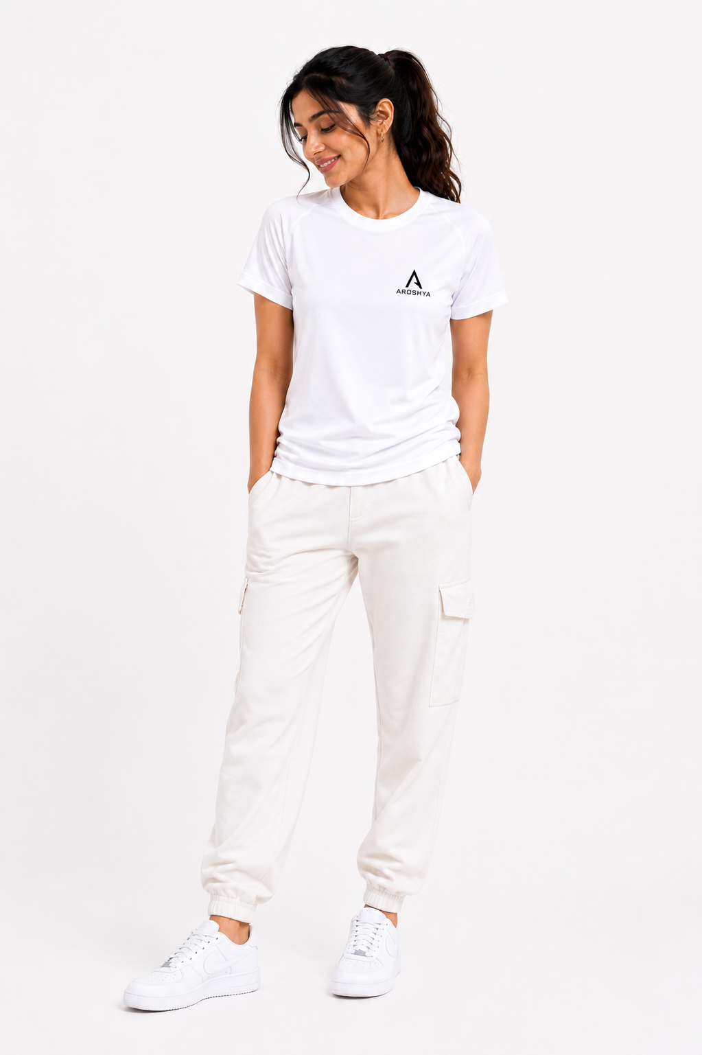 Women's White Regular Fit T-Shirt by AROSHYA