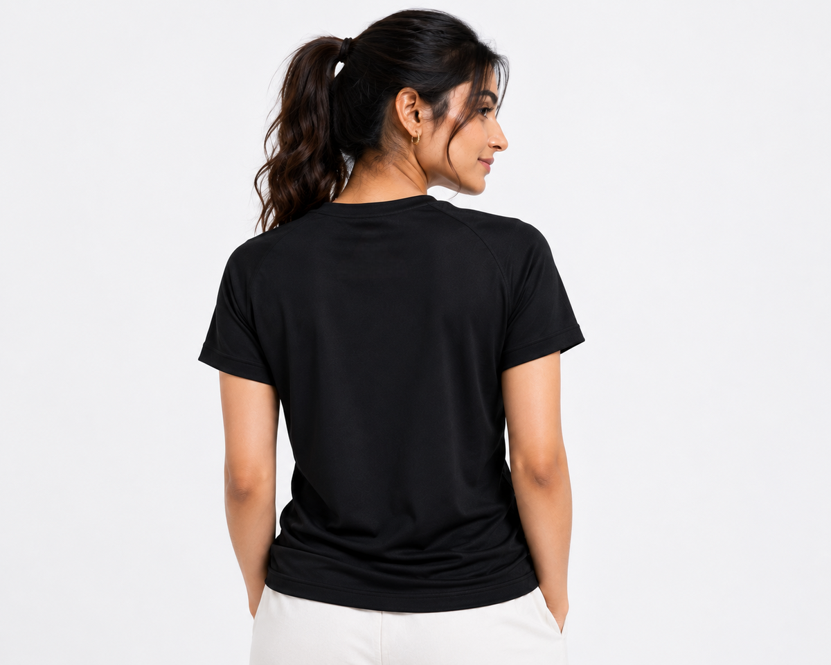 Women's Black Regular Fit T-Shirt by AROSHYA