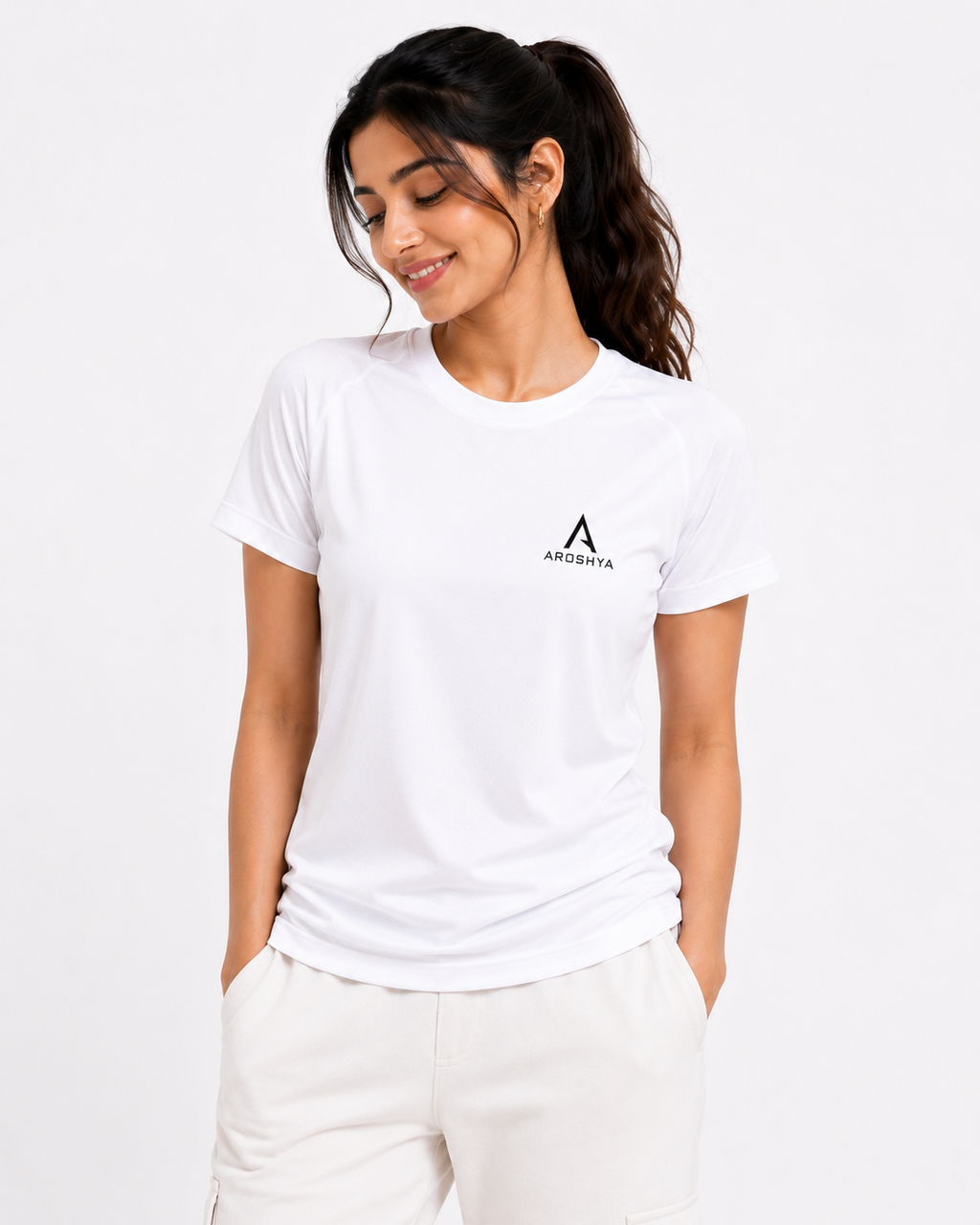 Women's White Regular Fit T-Shirt by AROSHYA