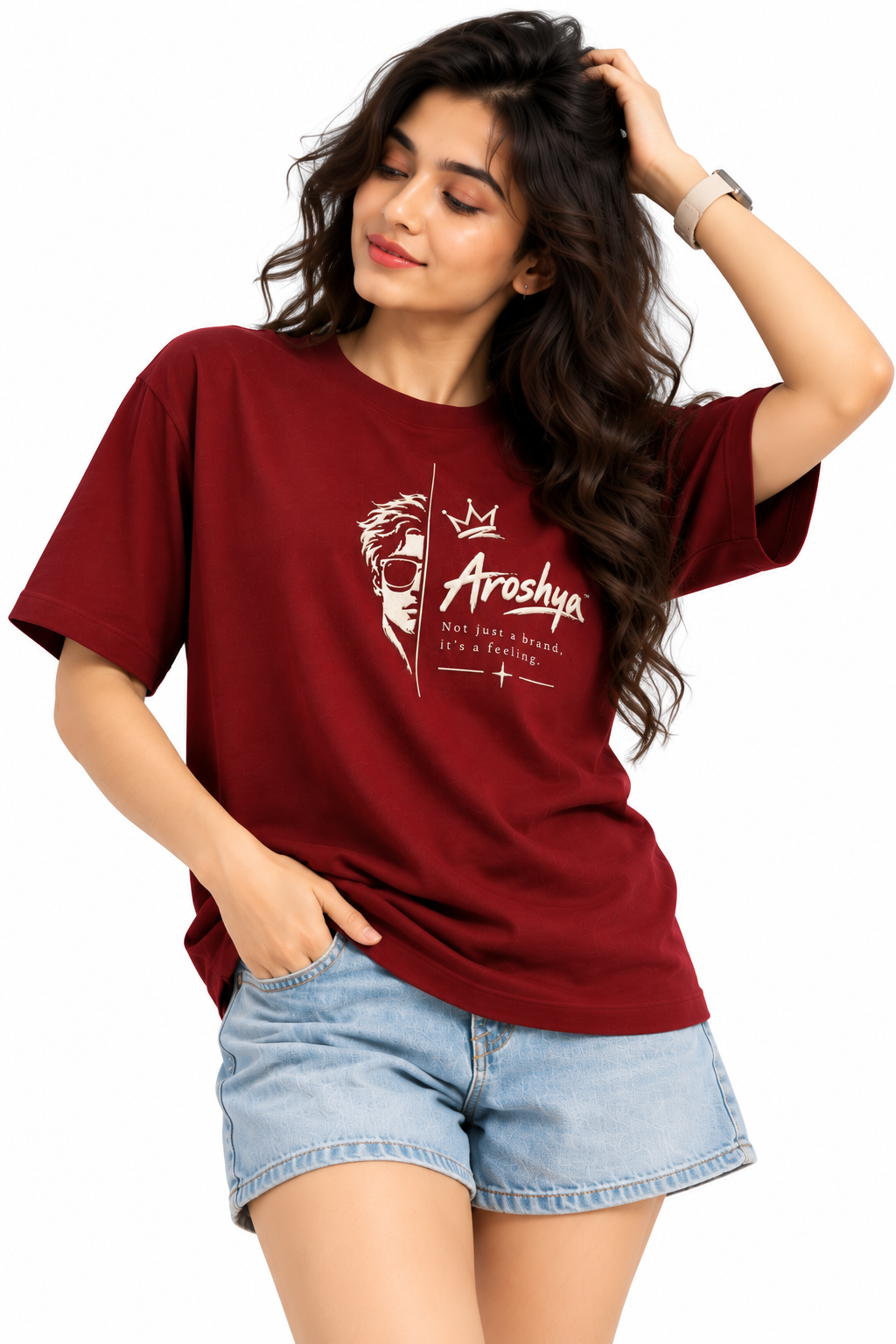 Women's Maroon AROSHYA Graphic T-Shirt by AROSHYA