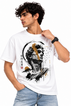 Men's White Japanese Art Graphic T-Shirt by AROSHYA